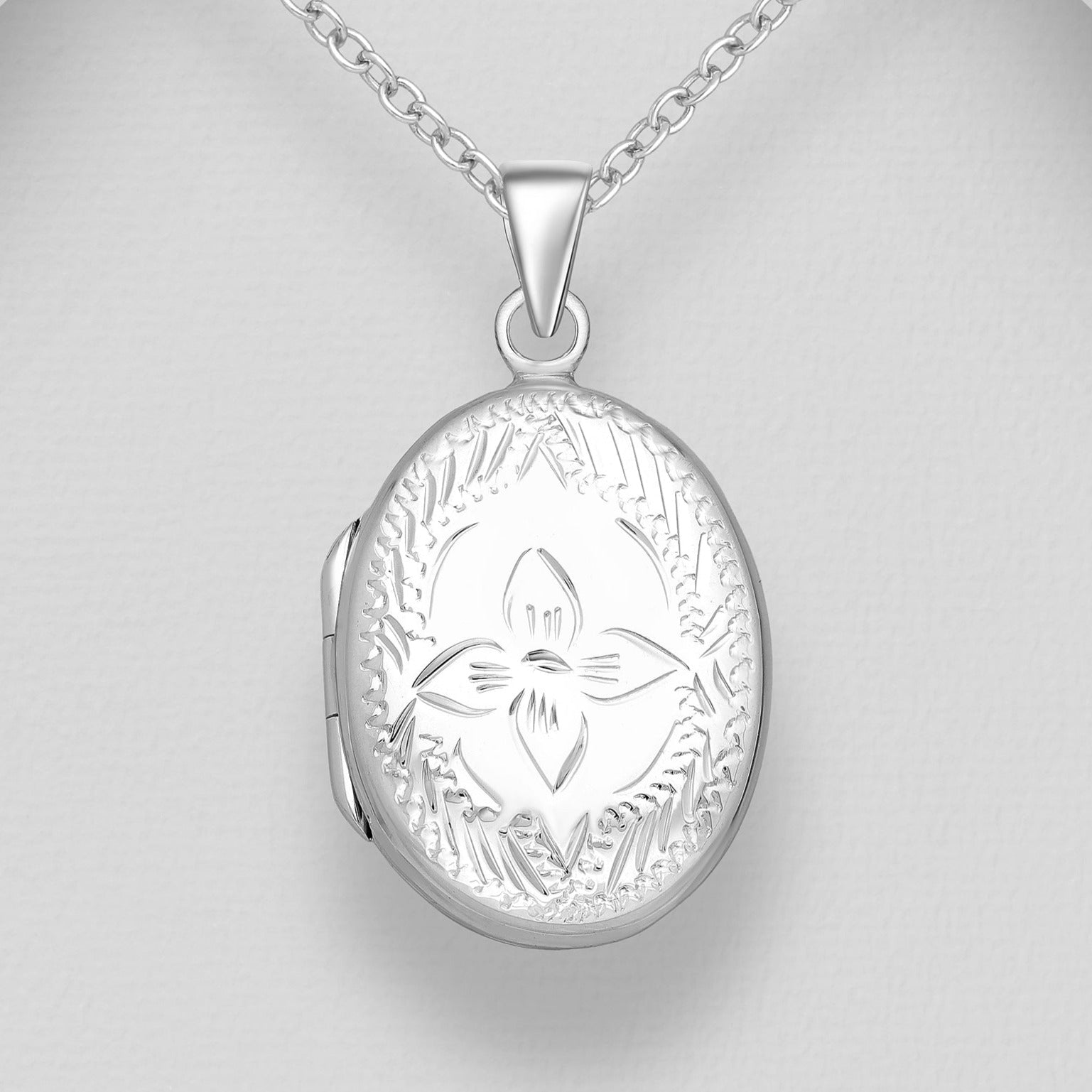 Large Sterling Silver Engraved Oval Locket Necklace | Chains of Gold